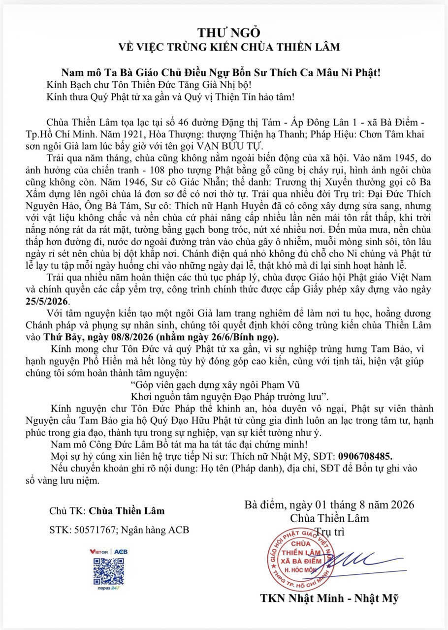 [THƯ NGỎ] TRÙNG KIẾN CHÙA THIỀN LÂM